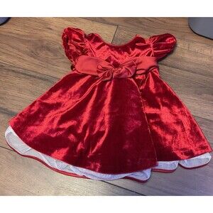 Ashley Ann Red Velvet Christmas Dress Bow 6-9 Months Girls